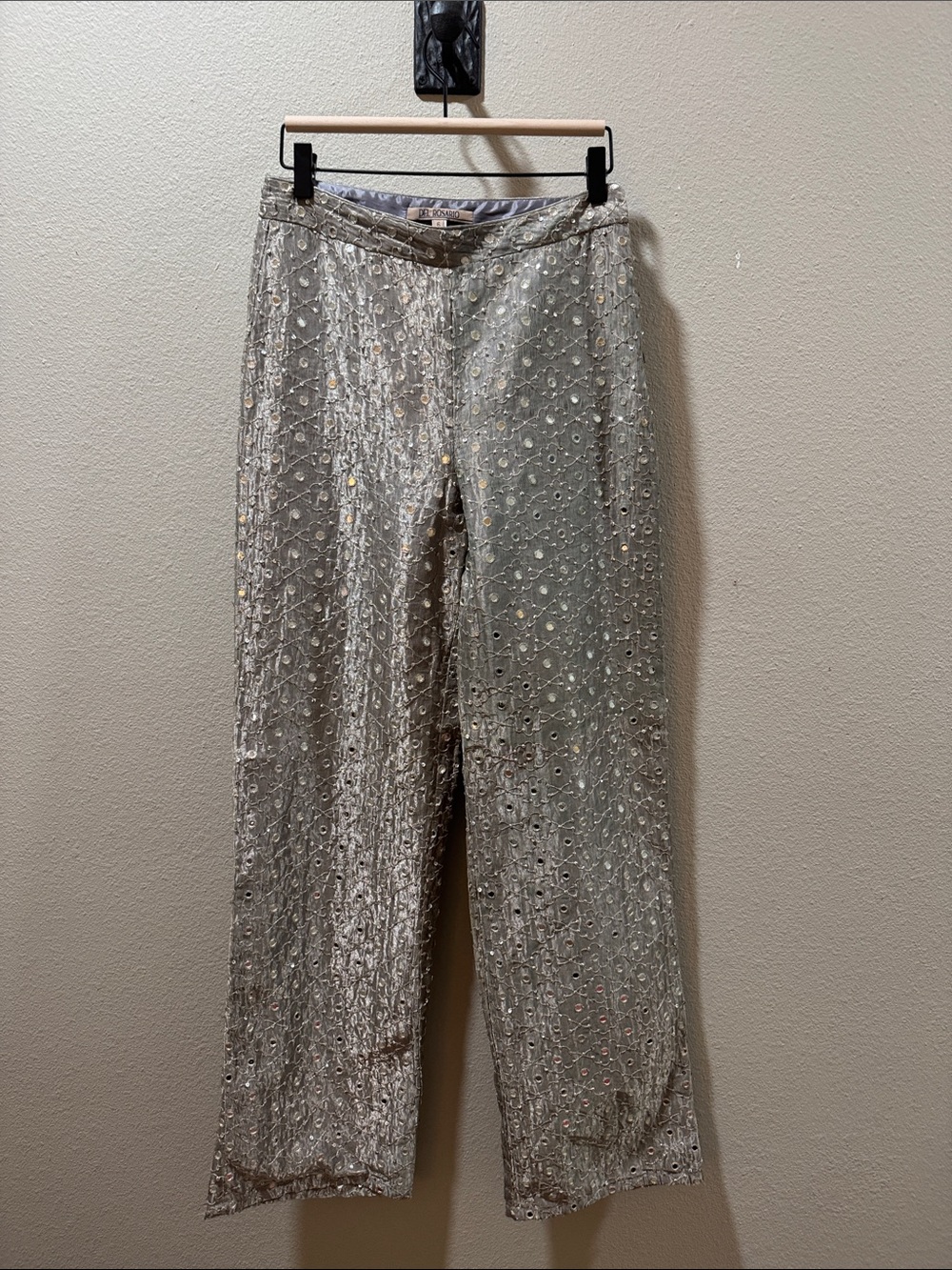 Vintage Elegant Silver Mirrored Wide-Leg Evening Pants